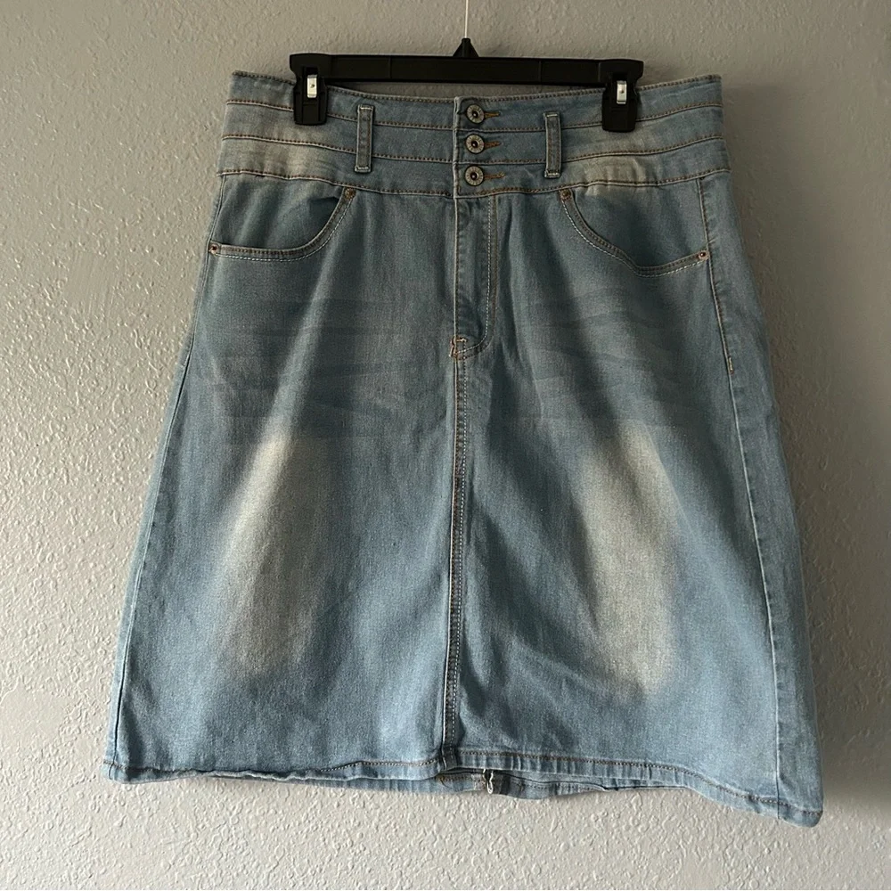 Be Girl Light Wash Midi Denim Skirt - Picture 2 of 6